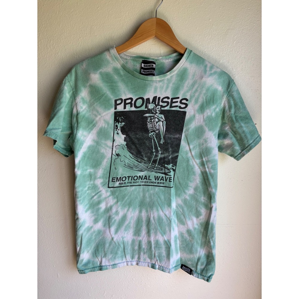 Broken Promises Mens Emotional Wave Skeleton Tie Dye Graphic T-Shirt Green M‎